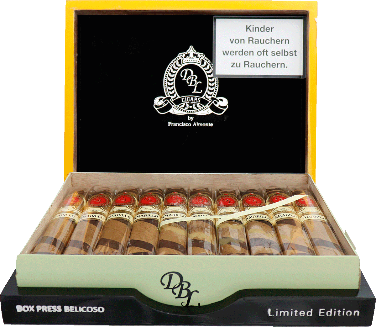 DBL Amarillo Fancy Belicoso - Kiste vorne geöffnet