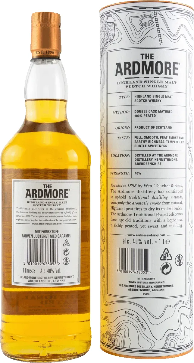 Ardmore Traditional Peated Umkarton und Flasche Rueckseite