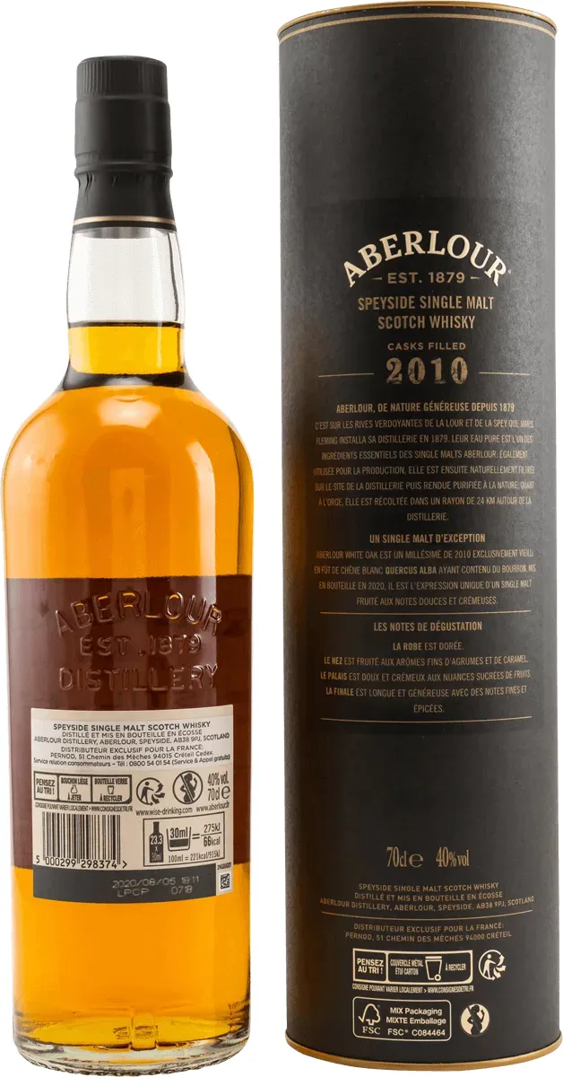 Aberlour White Oak Umverpackung und Flasche Rueckseite